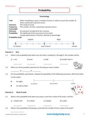 cover image of Grade 6 Maths Worksheet: Probability